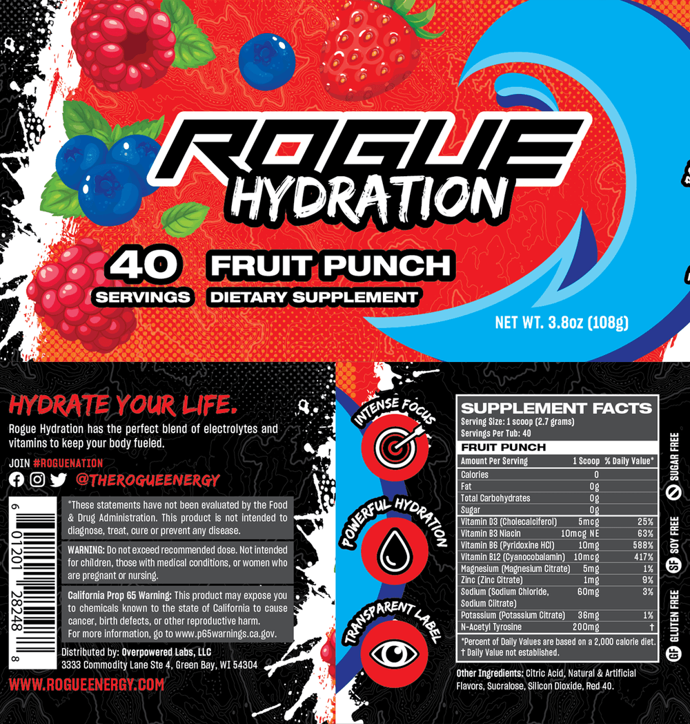 Rogue Hydration Gaming Drink Fruit Punch Nutriton Facts Panel