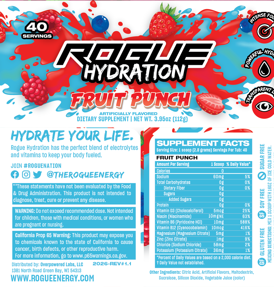 Rogue Hydration Fruit Punch Electrolyte Drink - Nutrition Info