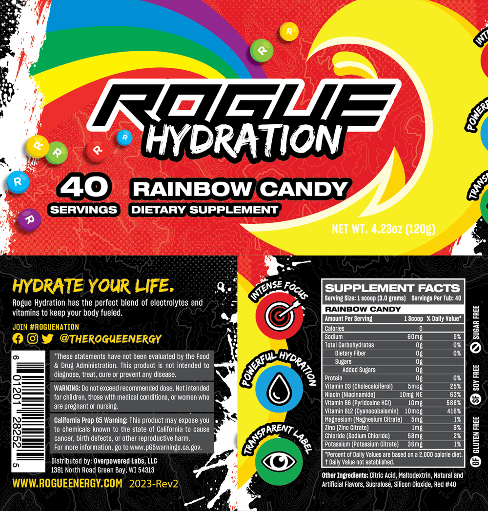 Rogue Hydration Rainbow Candy Gamer Drink Nutrition Facts And Label
