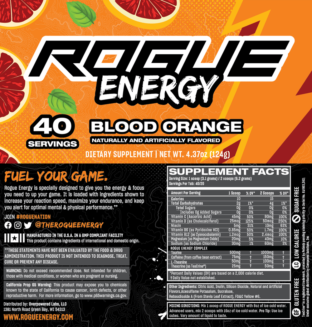 rogue energy blood orange gaming drink nutrition facts panel