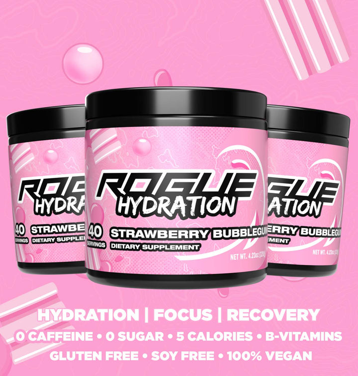 Rogue Hydration Gaming Drink Strawberry Bubblegum G Fuel Alternative