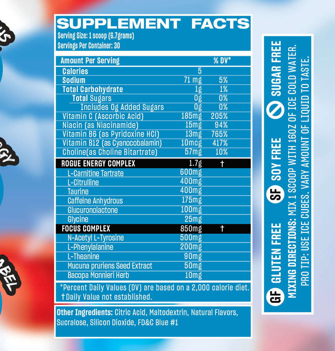 rogue energy rocket pop gaming drink. zero sugar, great tasting, alternative to gfuel with a superior gamer energy drink formula