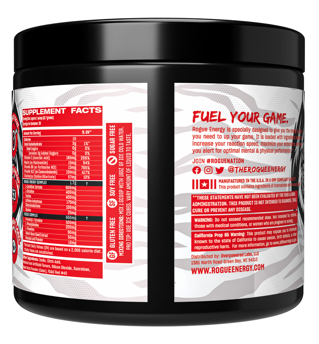 Rogue Energy Tiger's Blood Gaming Energy Drink Tub - Back