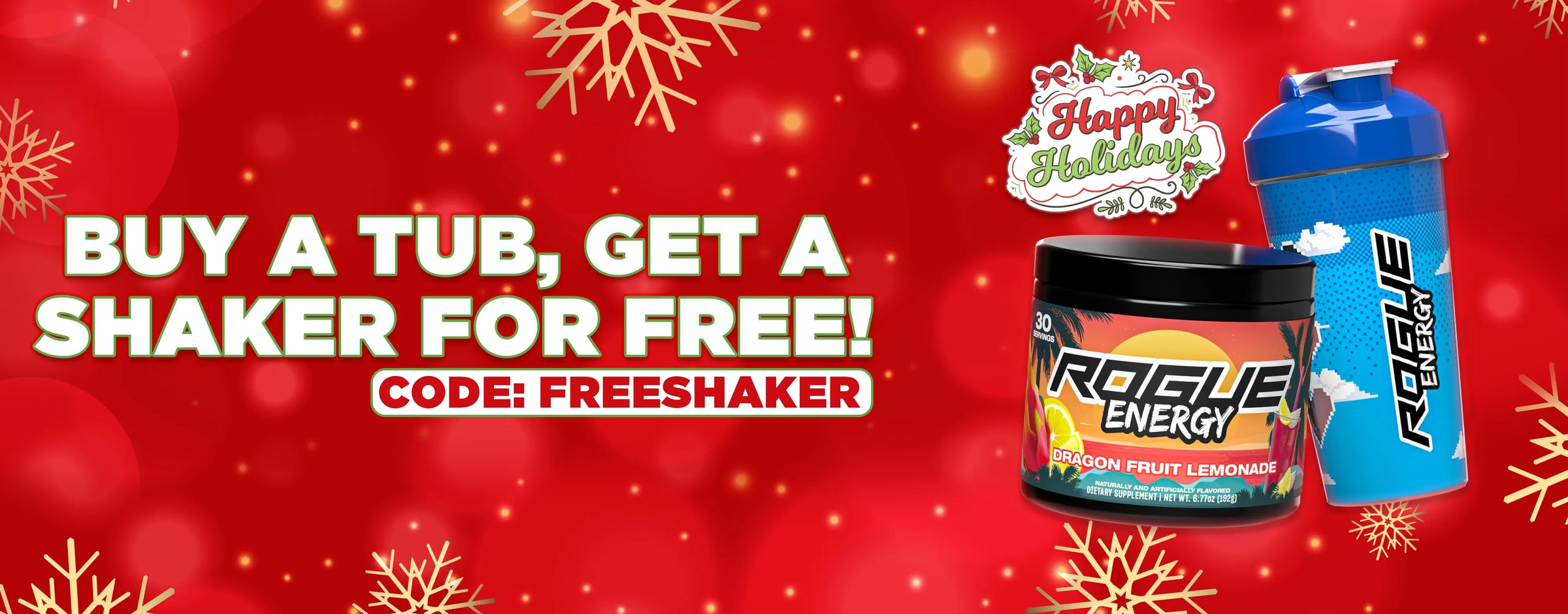 Rogue Energy Gaming Energy Drink Christmas Sale - Buy A Tub, Get A Free Shaker Holiday Deals